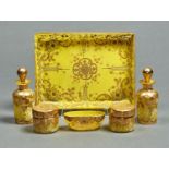 A VENETIAN RICHLY GILT YELLOW AND YELLOW AND WHITE FLECKED GLASS DRESSING TABLE SET, C1900, TO