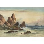 WILLIAM HENRY EARP (1833-1914) - SHIPPING OFF THE COAST, SIGNED, WATERCOLOUR, 36.5 X 54CM Good