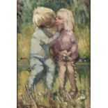 TERRY LEES, FL LATE 20TH CENTURY - FIRST KISS, SIGNED, OIL ON HARDBOARD, 49 X 34CM Good condition