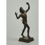 AN ITALIAN BRONZE SCULPTURE OF THE DANCING FAUN, AFTER THE ANTIQUE, LATE 129TH C, UNEVEN LIGHT BROWN