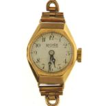 A RONE 9CT GOLD OCTAGONAL LADY'S WRISTWATCH, 17 X 21MM, BIRMINGHAM 1945, ON 9CT GOLD BRACELET, 12G