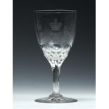 AN UNUSUAL ENGLISH CRIMEAN WAR COMMEMORATIVE GLASS GOBLET, ENGRAVED WITH CROWN AND EMBLEMATIC