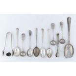 MISCELLANEOUS GEORGE III AND LATER SMALL SILVER FLATWARE, ETC, 7OZS 10DWTS Several items worn or