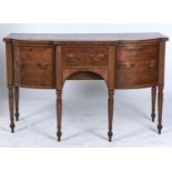 A GEORGE III MAHOGANY BREAKFRONT SIDEBOARD, BOX WOOD STRUNG THROUGHOUT, C1800, FIGURED TOP WITH