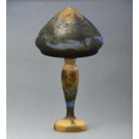 A CAMEO GLASS LANDSCAPE LAMP AND LAMPSHADE, AFTER GALLE, SECOND HALF 20TH C, LAMP 34.5CM H, SHADE