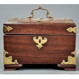 A GEORGE III BRASS MOUNTED PADOUK  TEA CHEST, LATE 18TH C, THE MOUNTS LATER, THE INTERIOR