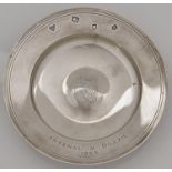 FOOTBALL INTEREST. AN ELIZABETH II SILVER ARMADA DISH, ENGRAVED TO THE CENTRE WITH CROWN AND