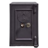 A SMALL SAFE, LATE 19TH C, THE FRONT BEARING CIRCULAR PLATE INSCRIBED CYRUS, PRICE & CO