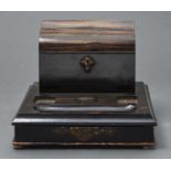 A VICTORIAN MARBLE WOOD INKSTAND, FITTED WITH A DRAWER, 30CM L Stationery box gutted; originally