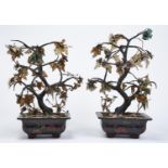 A PAIR OF CHINESE JEWEL TREES AND CORAMANDEL LACQUER JARDINERES, C1900, THE LEAVES AND FLOWERS OF
