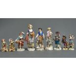 ONE AND FOUR PAIRS OF SITZENDORF, VOLKSTEDT AND OTHER CONTINENTAL PORCELAIN FIGURES, EARLY 20TH C