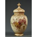 A ROYAL WORCESTER ROSE JAR, COVER AND INNER COVER, 1906, PRINTED AND PAINTED WITH NATURALISTIC