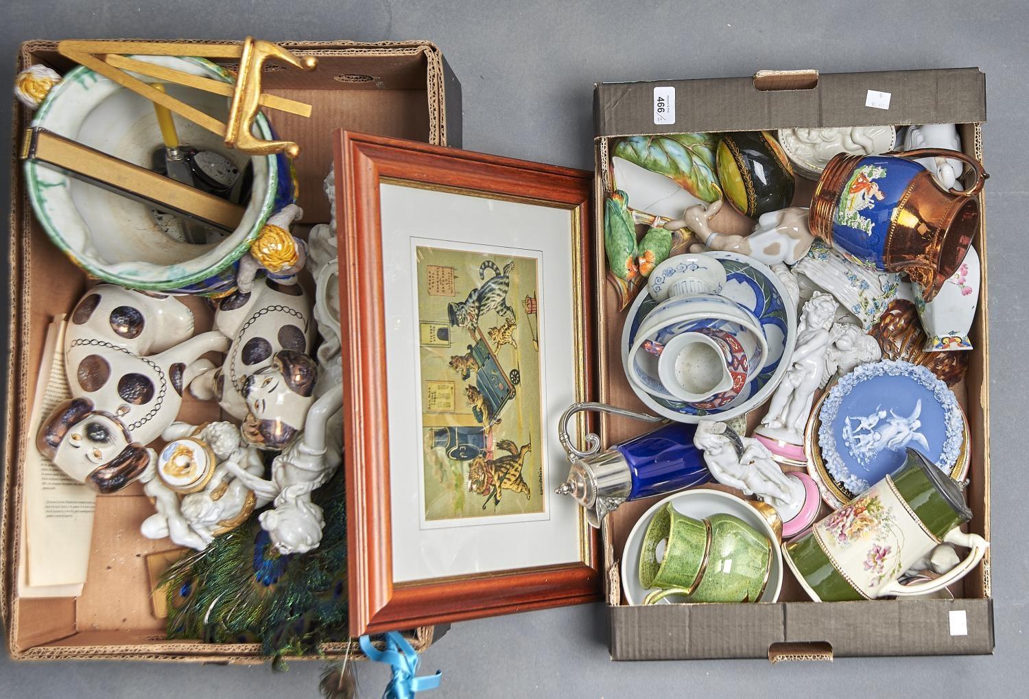 MISCELLANEOUS VICTORIAN AND LATER CERAMICS, TO INCLUDE A COPPER LUSTRE JUG AND MUG, BIRD'S NEST WALL