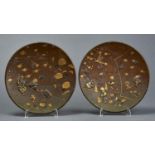 A PAIR OF JAPANESE CARVED AND INLAID BRONZE DISHES, BY MORI HOMEI, MEIJI PERIOD, INLAID IN SHAKUDO