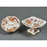 A ROYAL CROWN DERBY OLDE AVESBURY COMPORT AND OCTAGONAL BOWL, 1978 AND 79, BOWL 25CM, PRINTED MARK