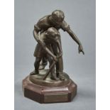 ENGLISH SCHOOL, FIRST HALF 20TH C - A YOUNG CRICKETER, BRONZE, EVEN LIGHT BROWN PATINA ON OVAL BASE,