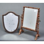 AN UNUSUALLY  SMALL VICTORIAN MAHOGANY DRESSING TABLE MIRROR, THE RECTANGULAR PLATE APPLIED SPLIT