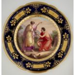 A VIENNA STYLE CABINET PLATE, C1900, PAINTED WITH THESEUS, INDISTINCTLY SIGNED  IN GILT, IN COBALT