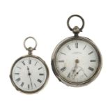 A VICTORIAN SILVER LEVER WATCH, AMERICAN WALTHAM WATCH CO, 52MM, BIRMINGHAM 1900 AND A