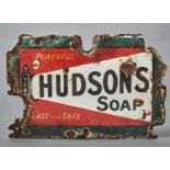 VINTAGE ADVERTISING. POWERFUL HUDSONS SOAP EASY AND SAFE ENAMEL SIGN, C1930, 21 X 33CM Damaged