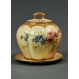 A ROYAL WORCESTER LOBED OVOID MELON JAR, COVER AND STAND, 1898,  PRINTED AND PAINTED WITH INSECTS