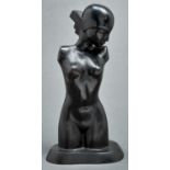 A bronze half length female nude sculpture in Art Deco style, late 20th / 21st century, black