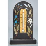 A Victorian Ashford black marble thermometer, Derbyshire, c1870, inlaid in coloured hardstones