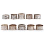 Ten Edwardian and later silver napkin rings, various makers and dates, 5ozs 12dwts Good condition