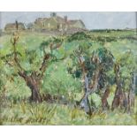 Gabriel Banks, 20th c - An Orchard, signed, oil on panel, 25.5 x 30.5cm Good condition, grey painted