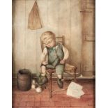 Manner of William Henry Hunt - A Reluctant Scholar, bears signature, watercolour, 34 x 26.5cm Good