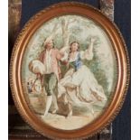 French School - The Anglers; The Picnic, a pair, watercolour, oval, 29 x 23.5cm (2) Attractive