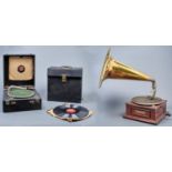 A reproduction mahogany cased gramophone - The Aviator,  with brass horn, another by Edison Ltd,