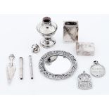 A miniature circular silver mirror and miscellaneous other small silver articles, to include a