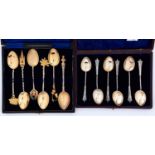 A harlequin set of six George V parcel gilt Sir Walter Scott commemorative teaspoons, by J