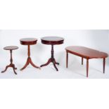A reproduction burr walnut veneered tripod table, modern, the quartered top with crossbanded