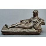 James Butler, RA (1931-) - Nude reclining on a chaise longue, bronze, rich brown patina, signed