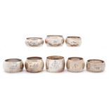 Eight Victorian and later silver napkin rings, various makers and dates, 4ozs 14dwts Good condition