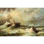 20th c School - A Lifeboat to the Rescue, oil on canvas, 59.5 x 90cm Good condition