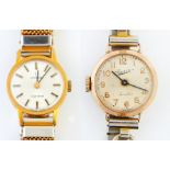 An Everite 9ct gold lady's wristwatch, 20mm diam, London 1963, on a gold plated bracelet and an