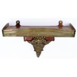A brass mounted mahogany clock bracket, elements 19th c, 20cm h; shelf 19 x 33.5cm Complete and in