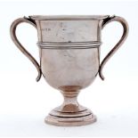 A George V silver two handled trophy cup, 12.5cm h, by A & J Zimmermann, Birmingham 1915, 5ozs 2dwts