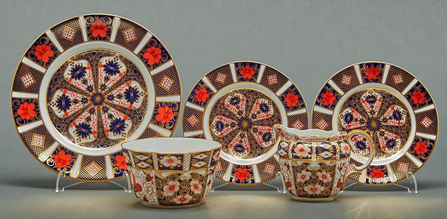 A Royal Crown Derby sugar bowl and jug, pattern 2451, of fluted panel form, jug 9cm h, sugar bowl