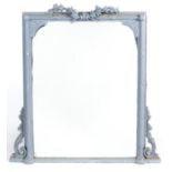 A Victorian blue painted wood and composition overmantel mirror, the ribbon-and-reed frame with