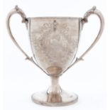 A Scottish George III silver cup, with acanthus capped handles, engraved with swags and bows, on