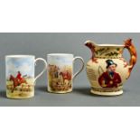 A pair of Royal Crown Derby John Peel mugs, mid 20th c, printed and painted with a hunting scene and