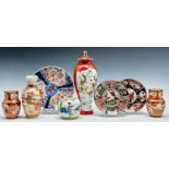 A pair of Kutani vases, 12.5cm h, a Satsuma vase, 19cm h and miscellaneous other oriental ceramics