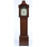 A George III oak longcase clock, c1790, the case crossbanded and parquetry strung, the arched hood