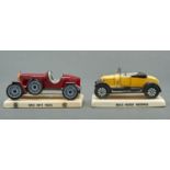 Two Carlton ware models of an MG No 1 and Bull-Nose Morris motor cars, c1970, on oblong base, 14cm