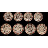 A set of eight Royal Crown Derby Imari pattern plates, 1975, 26.5cm diam, printed mark Good