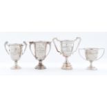 Four silver trophy cups, 11cm h and smaller, Birmingham, various makers and dates, 8ozs 5dwts Good